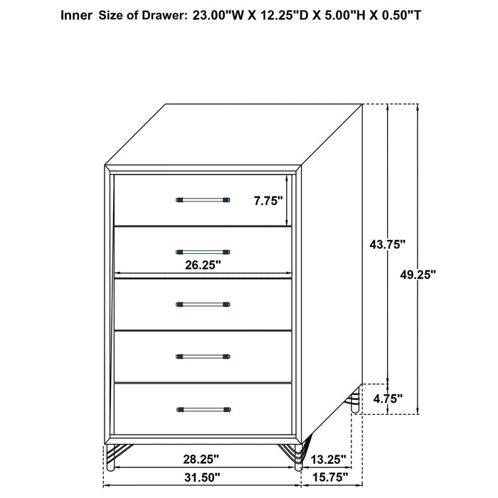 Malcolm - 5 Drawer Bedroom Chest - Black Furniture Max