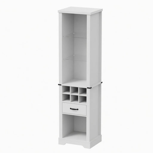 Pantry Cabinet With LED Lights, Wine Rack, Tempered Glass Shelves, And Barn Door Design - White Home Essentials