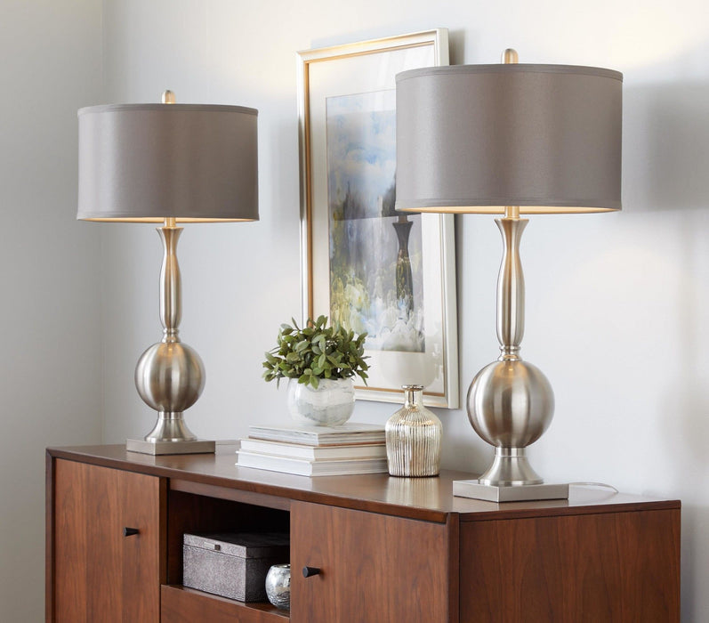 Joan - Contemporary Table Lamp (Set of 2) - Nickel / Gray Satin Lumi Source