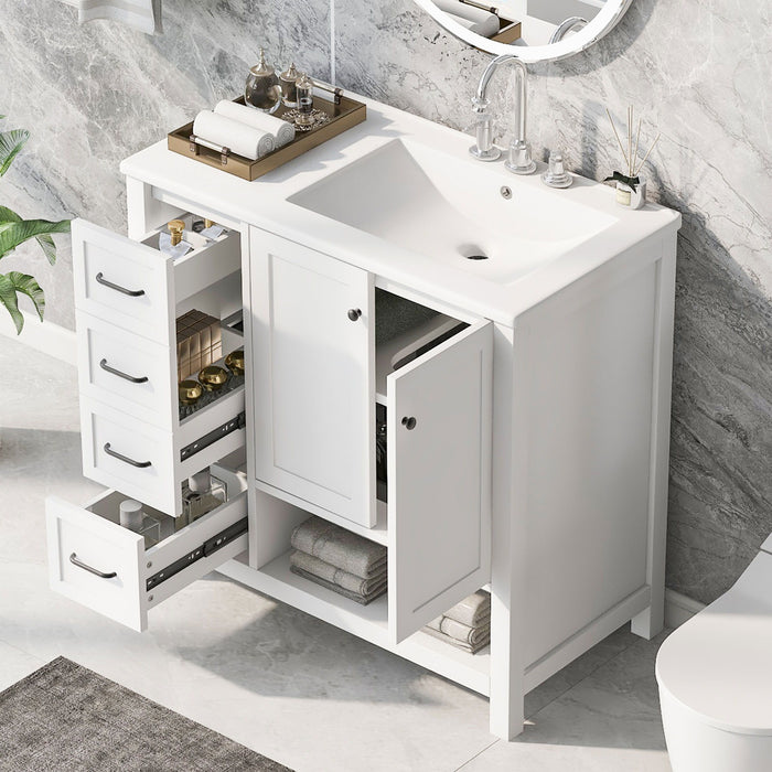 Bathroom Vanity With Sink Top, Bathroom Vanity Cabinet With 2 Doors And 2 Drawers, Open Shelf Hearth and Haven