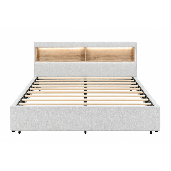 Sacha - Bed With LED And Bookcase Headboard, Built In Siderail Storage Global Furniture USA