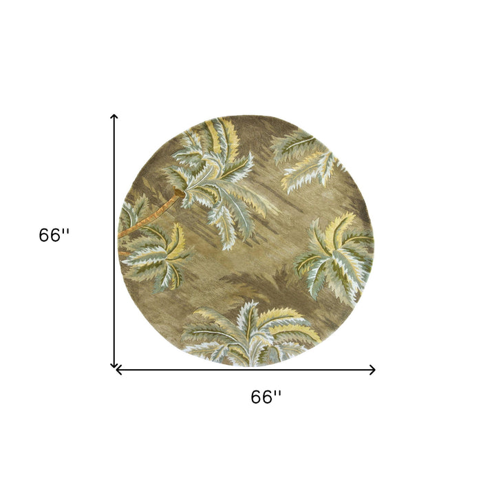 5' Round Wool Hand Tufted Area Rug - Moss Green
