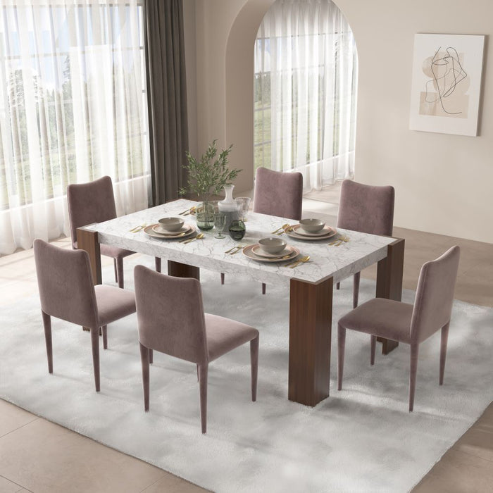 Hettie - Dining Table With Engineeed Stone Top - Engineered Stone Top & Brown ACME