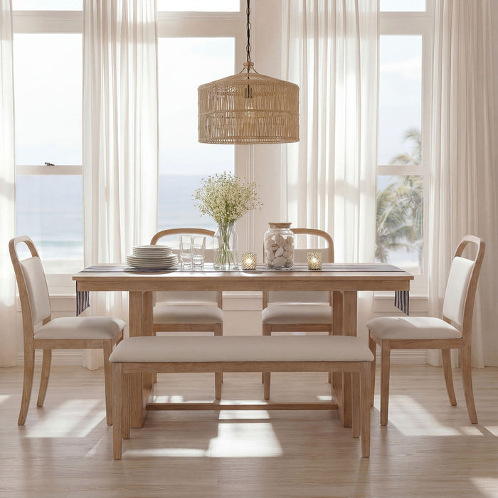 Farmhouse Dining Set With 4 Upholstered Chairs & 1 Bench Hearth and Haven