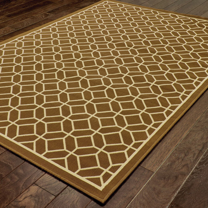 9' X 13' Geometric Stain Resistant Outdoor / Indoor Area Rug - Brown / Ivory