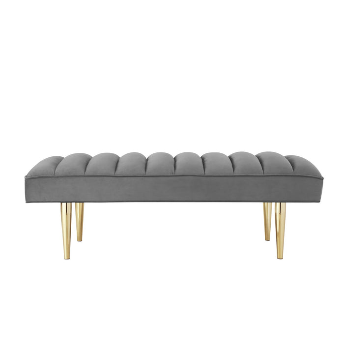 Upholstered Velvet Bench - Light Gray / Gold