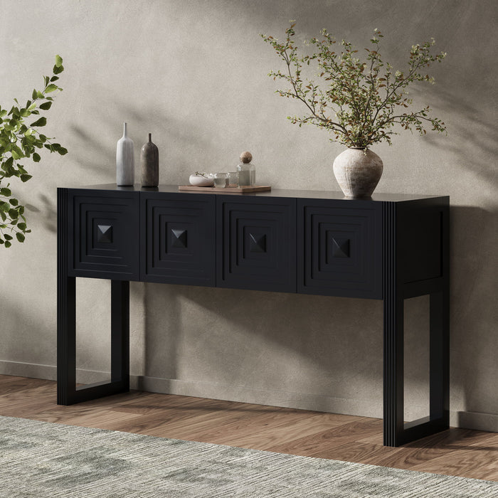 Geometric Carved Console Table With 3 Soft Close Drawers Noble House