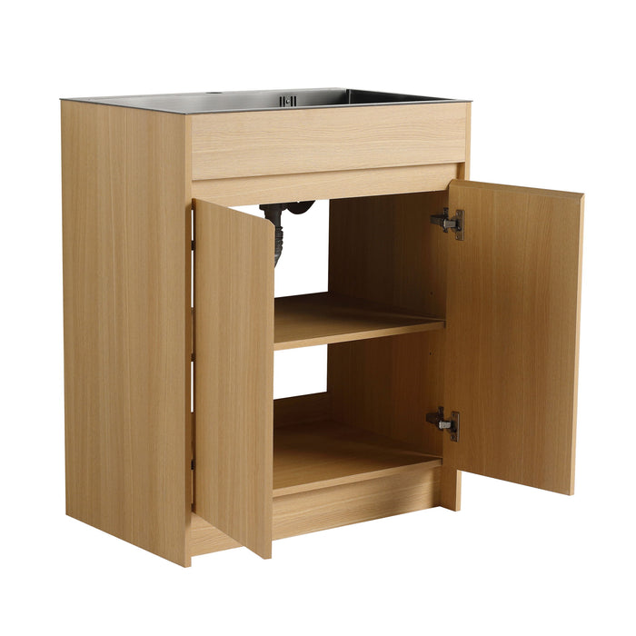 28" Freestanding Bathroom Vanity With Sink, Soft Close Doors - Oak Home Essentials
