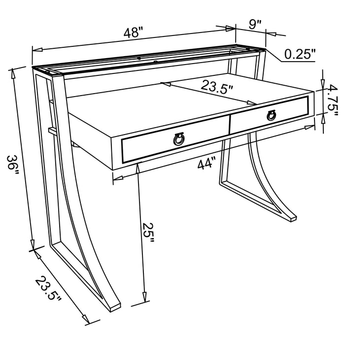 Serrano - 2 Drawer Writing Desk With Polished And Tempered Glass Hutch - Glossy White Furniture Max