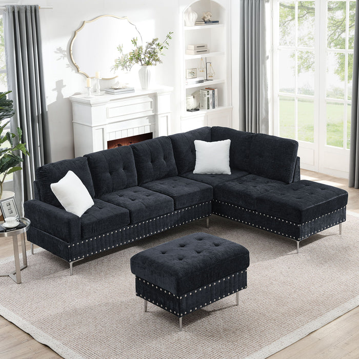 L-Shaped Sectional Sofa With Chaise And Storage Ottoman, Includes 2 Pillows Home Essentials