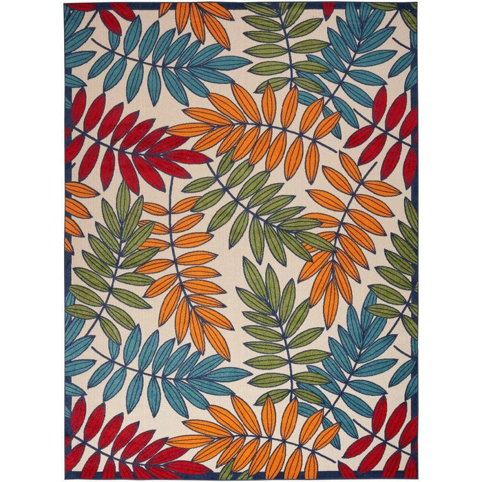 9' X 12' Floral Non Skid Indoor / Outdoor Area Rug - Beige Green / Orange