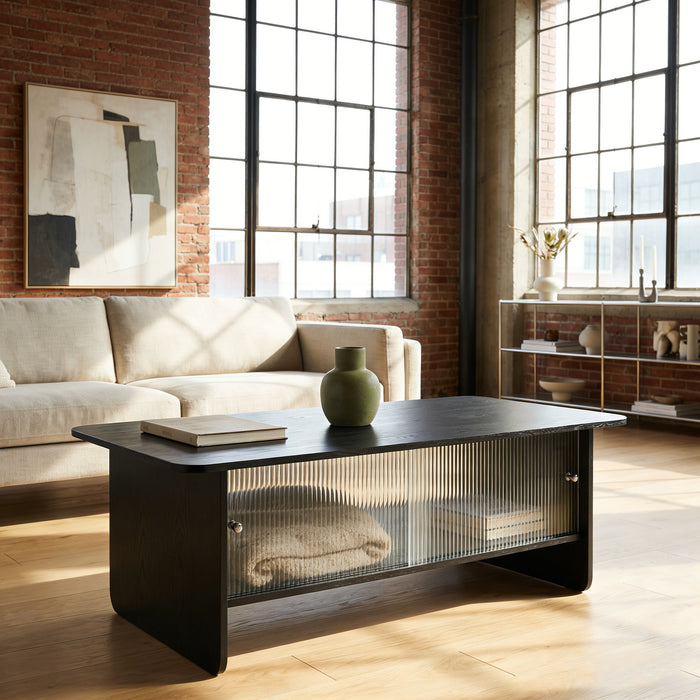 Rectangular Coffee Table With Sliding Door Storage Center Home Essentials