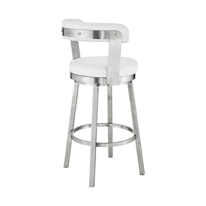 36" Swivel Backless Counter Height Bar Chair - White / Silver