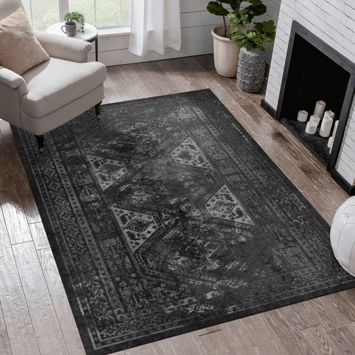 6' x 9' Area Rugs, Washable Rug, Low-Pile, Non-Slip, Non-Shedding, Foldable, Kid & Pet Friendly Area Rugs For Living Room, Bedroom, Kitchen, Dining Room Rug, Perfect Gifts - Black / Gray