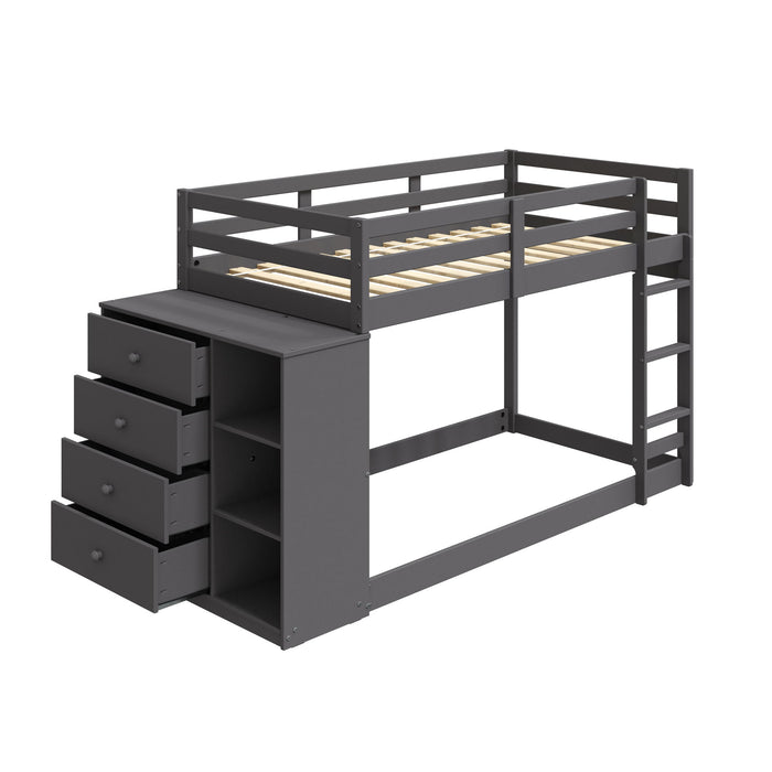 Gaston - Bunk Bed Twin Over Twin With 4 Drawers & 3 Compartments - Gray Acme