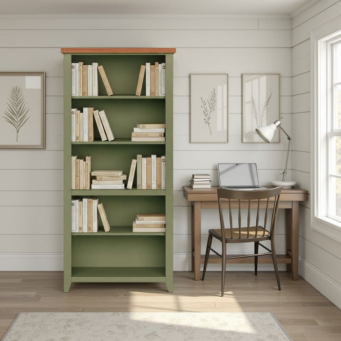 72" High 5 Shelf Bookcase - Sage Green And Fruitwood Home Essentials