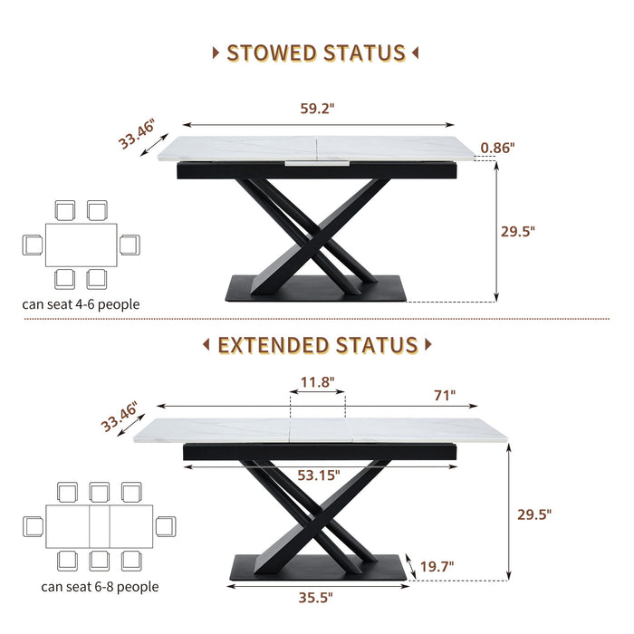 Dining Table With Geometric X Frame For Kitchen Or Dining Room - White Marble