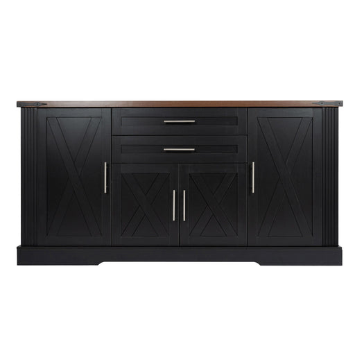Barn Door Storage Cabinet With 2 Drawers & Door Rack, Adjustable Shelves Home Essentials