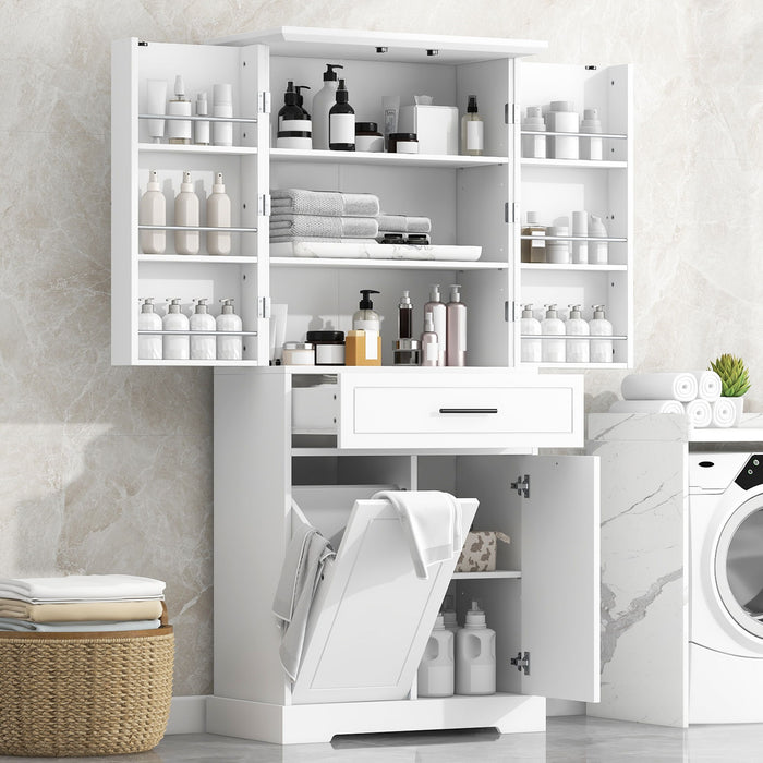 Freestanding Bathroom Storage Cabinet With Doors, Drawers, And Tilt Out Laundry Hamper - White Hearth and Haven