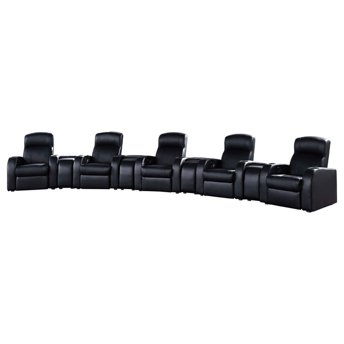 9 Piece Home Theater Seating Set With Recliners And Wedge Consoles - Black Furniture Max