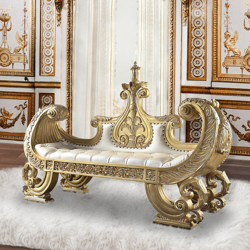 Bernadette - Bench - White Synthetic Leather Fabric & Gold ACME