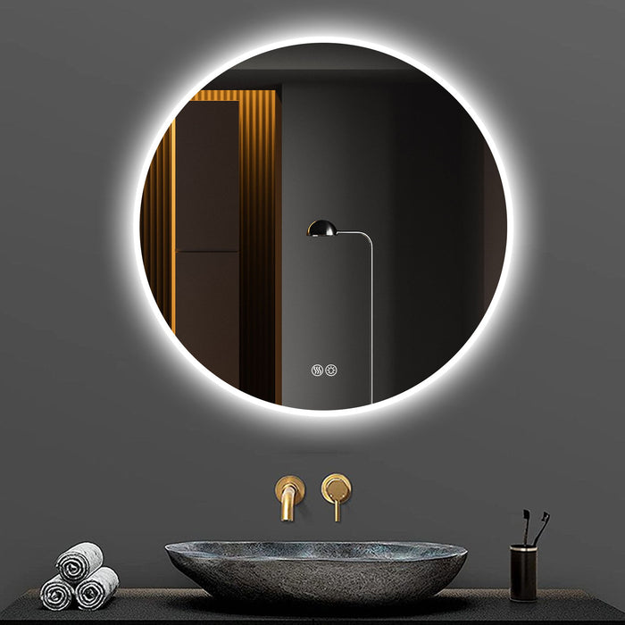 Round LED Bathroom Mirror With Adjustable Lights, Anti Fog & Dimmable For Home Decor - Silver Daily Nest