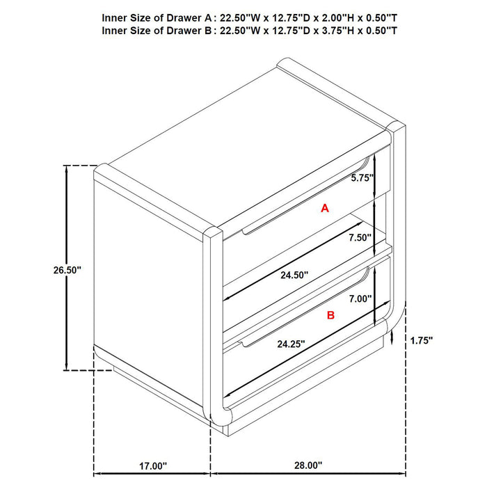 Bangor - 2 Drawer LED Nightstand With USB - Black Furniture Max