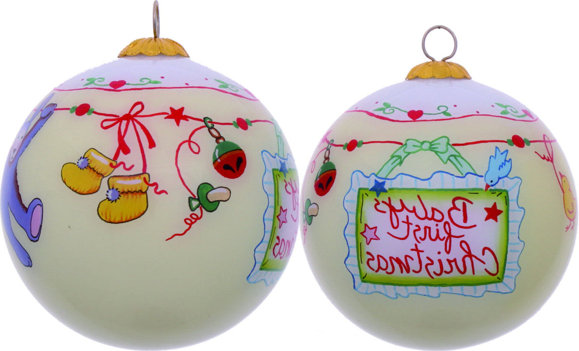Baby's First Christmas with Motifs Hand Painted Mouth Blown Glass Ornament