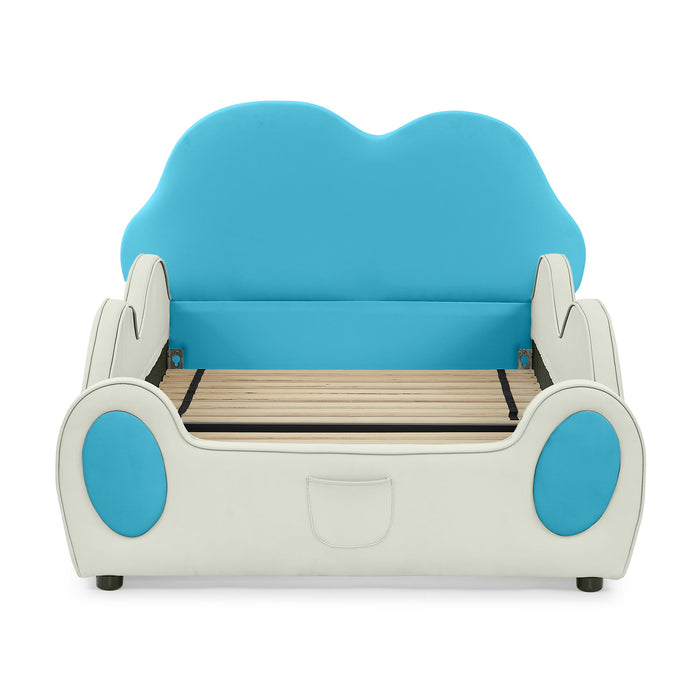 Cute Cloud Shape Bed With Guardrails Cartoon Design, Storage Pocket Home Essentials