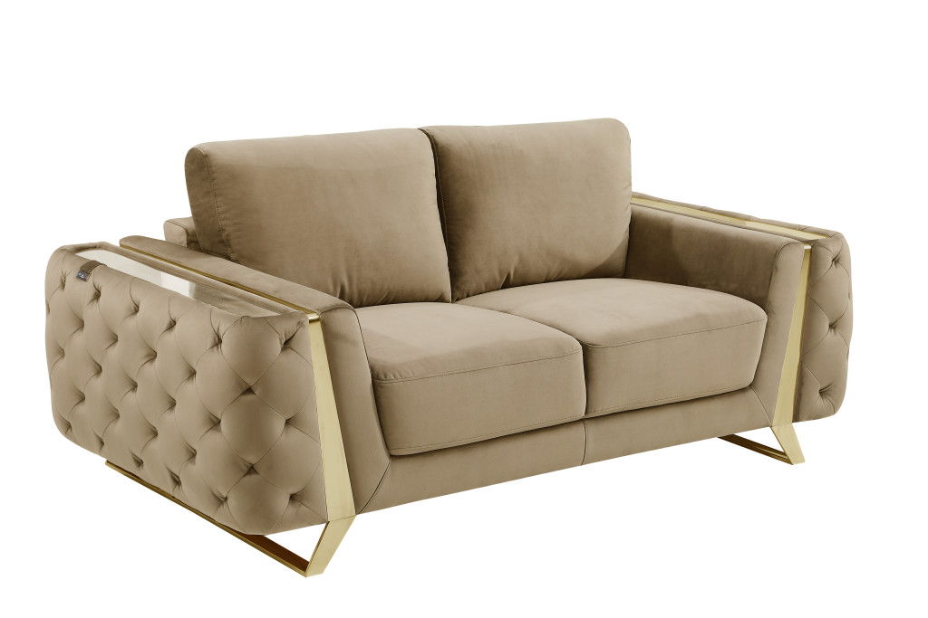 Velvet Love Seat - Beige / Gold