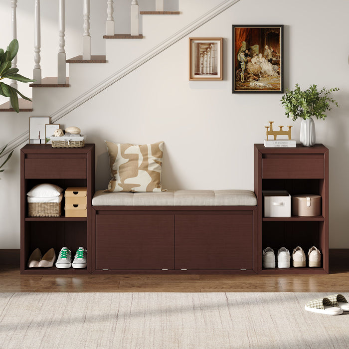 Entryway Storage Bench With Cushion, Drawers & Open Shelves Hearth and Haven