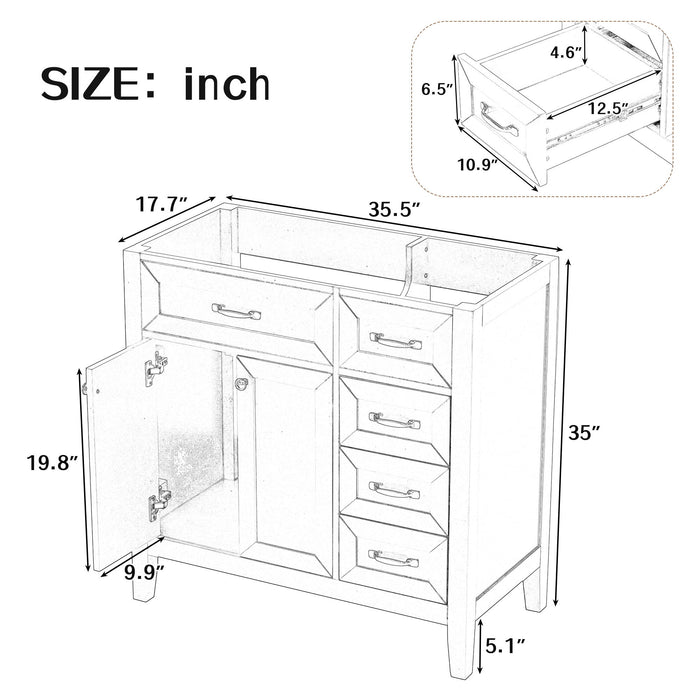 Modern Bathroom Vanity Base Only, 2 Doors And 3 Drawers Hearth and Haven