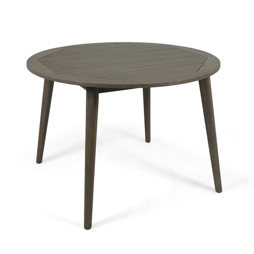 Round Outdoor Patio Table With Slatted Top - Gray Noble House