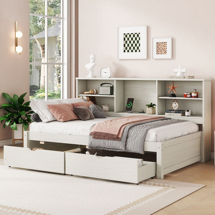 Bed Frame With Side Bookshelves, 2 Drawers, And Built In USB Port Home Essentials