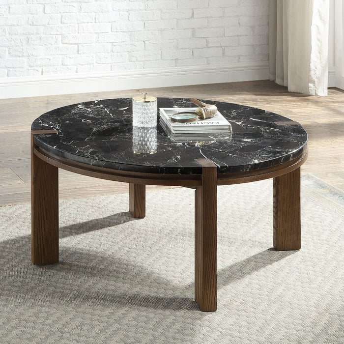 Estella - Coffee Table With Natural Marble Top - Black Top & Walnut ACME