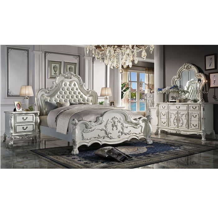 Dresden - Queen Bed - Synthetic Leather & Bone White ACME