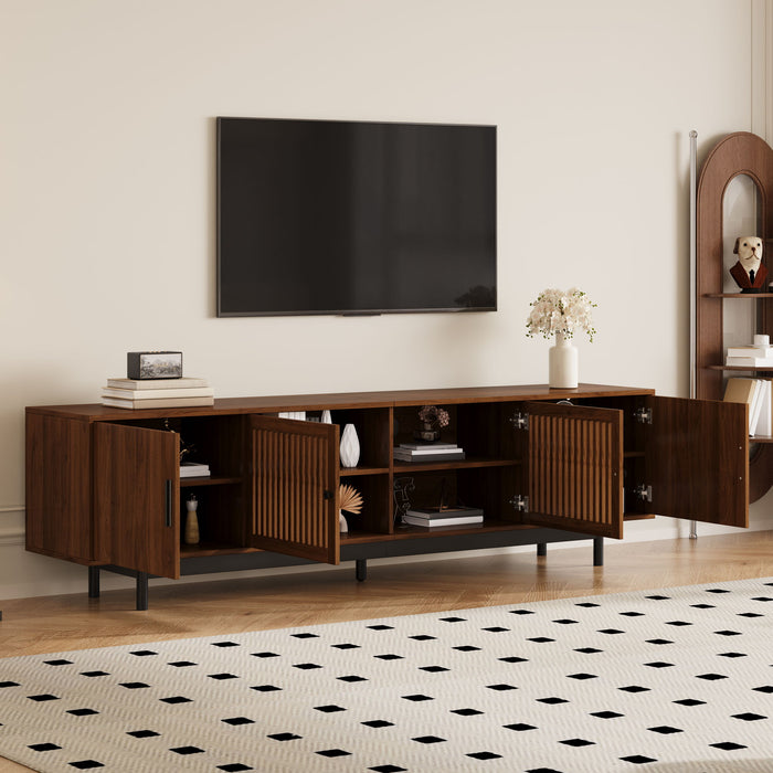 TV Stand, Media Console With Soft Closing Hinges, Adjustable Shelves, Slatted Doors - Walnut Hearth and Haven