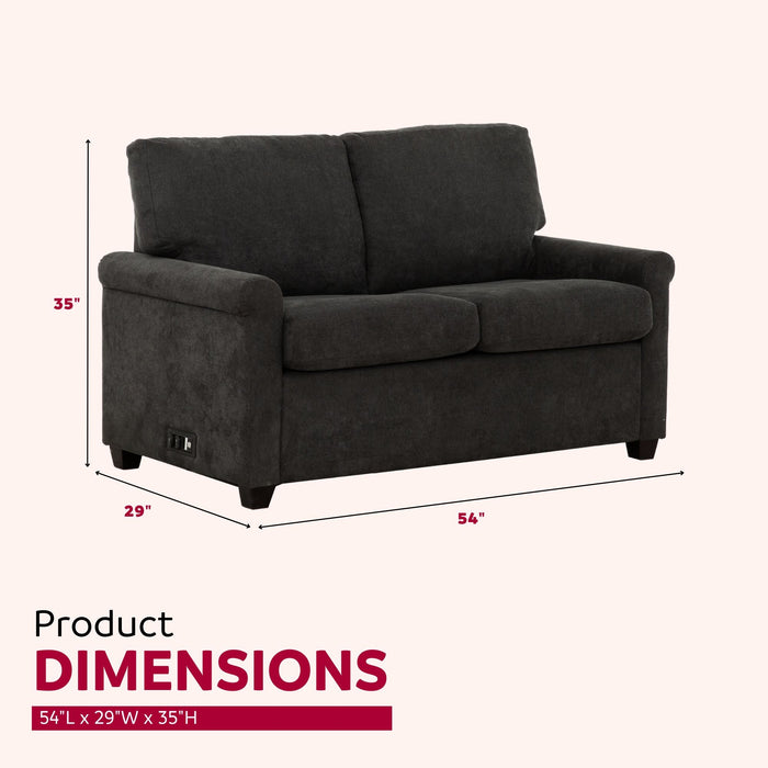 Convertible Twin Sleeper Sofa With USB Ports, 2 Seater Upholstered Loveseat - Dark Gray Home Essentials