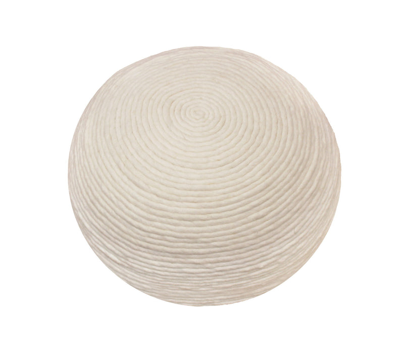 Wool Round Ribbed Pouf Ottoman - Ivory