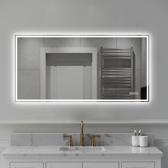 LED Bathroom Vanity Wall Mirror With Straight Edge Design, Frosted Glass Finish, Anti Fog, Dimmable 3 Color Lighting - Silver Daily Nest