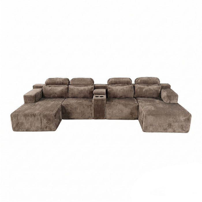 U-Shaped Sectional Sofa With Chaise Lounge And Cup Holders Home Essentials