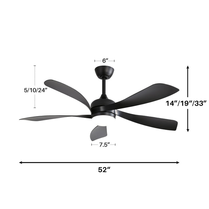 Ceiling Fan With 3 Color Dimmable 5 Blades Remote Control Reversible DC Motor And LED Light - Black