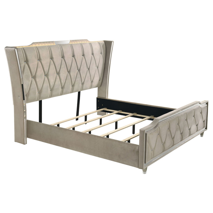 Mika - LED Upholstered Bed With Tufted Wingback Headboard And Ambient Lighting Furniture Max