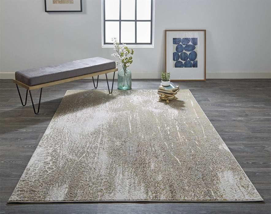 12' x 15' Abstract Area Rug - Ivory Gray And Gold