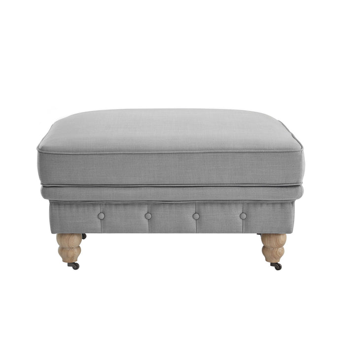 Linen Rolling Tufted Cocktail Ottoman - Light Gray / Natural