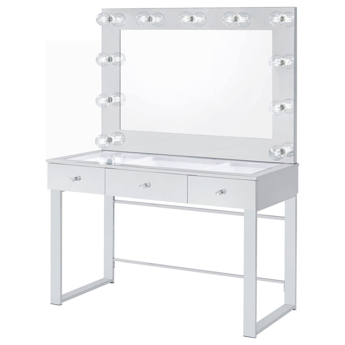Trevor - 3 Drawer Makeup Vanity Table With Mirror - Chrome Furniture Max