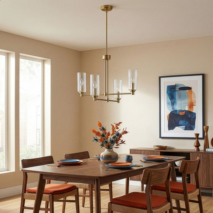 Enigma - 4 Lights Chandelier With Clear Ribbed Satin - Antique Brass / Clear / Gold Ashcroft Furniture