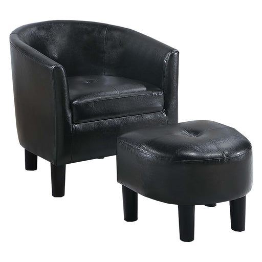 Accent Chair With Matching Ottoman Upholstered Round Backrest, Seating Set - Black Home Essentials