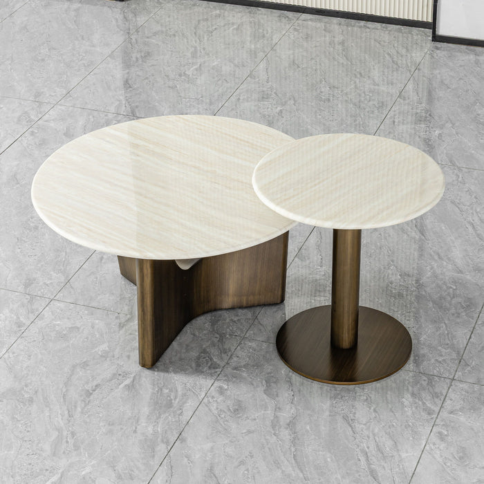 Nesting Coffee Table Set - Antique Bronze / Beige Home Essentials