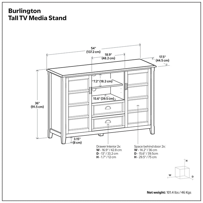 Burlington - Handcrafted Tall TV Media Stand Simpli-Home